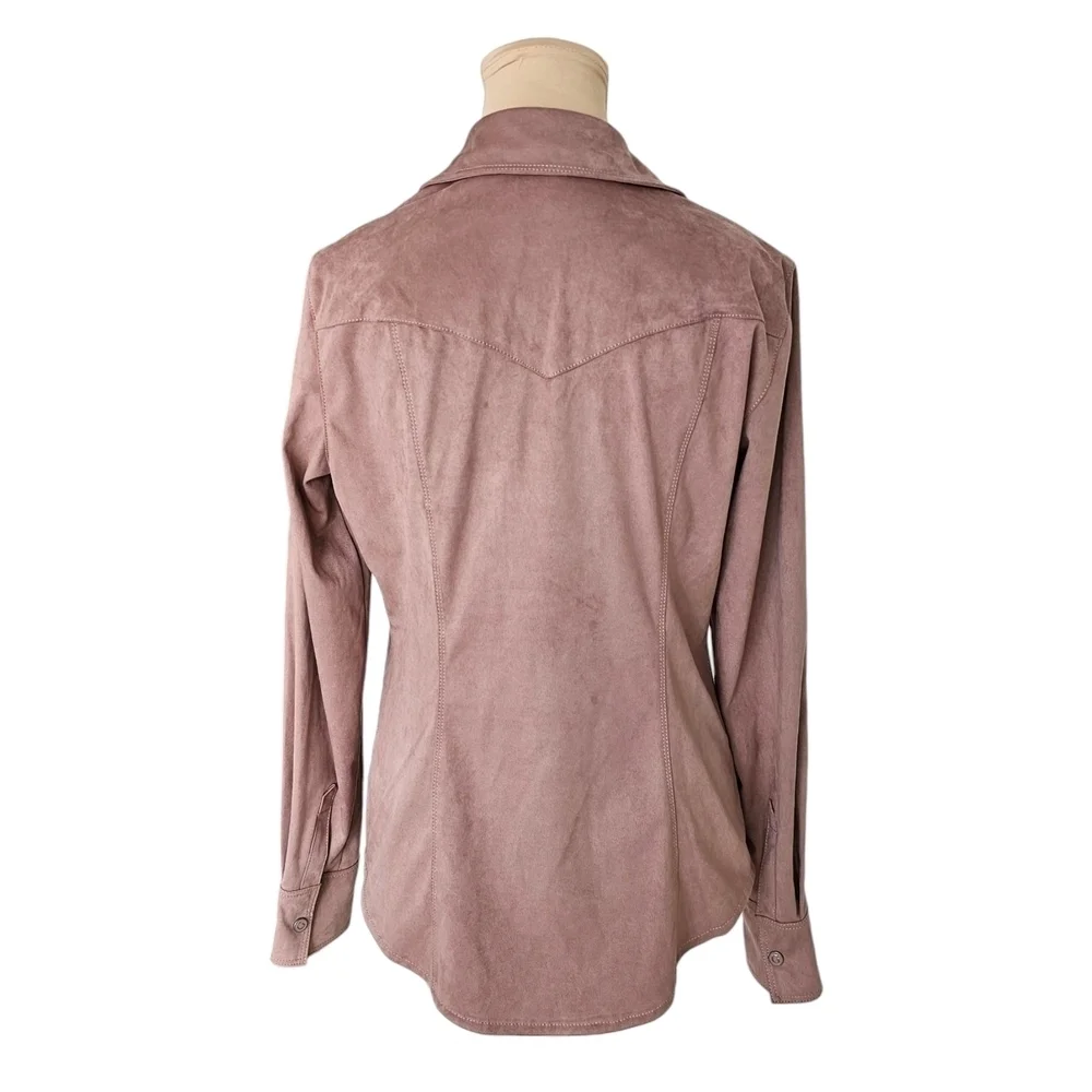Guess Women's Mauve Pink Faux Suede Button-Up Shirt Sz M - Picture 5 of 12